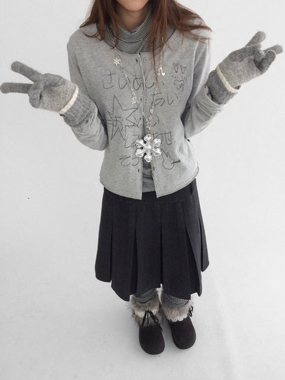 innomoood High Waist Pleated A Line Workwear Women Dark Gray Casual Midi Skirt