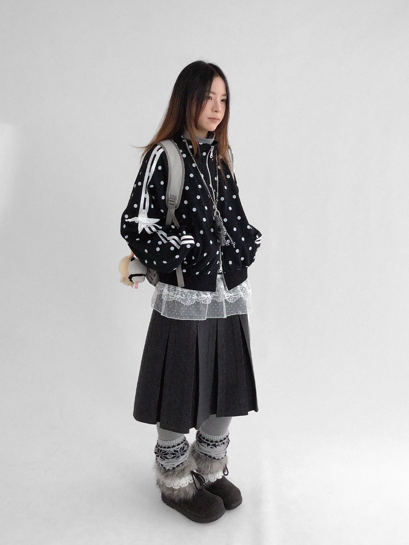 innomoood High Waist Pleated A Line Workwear Women Dark Gray Casual Midi Skirt