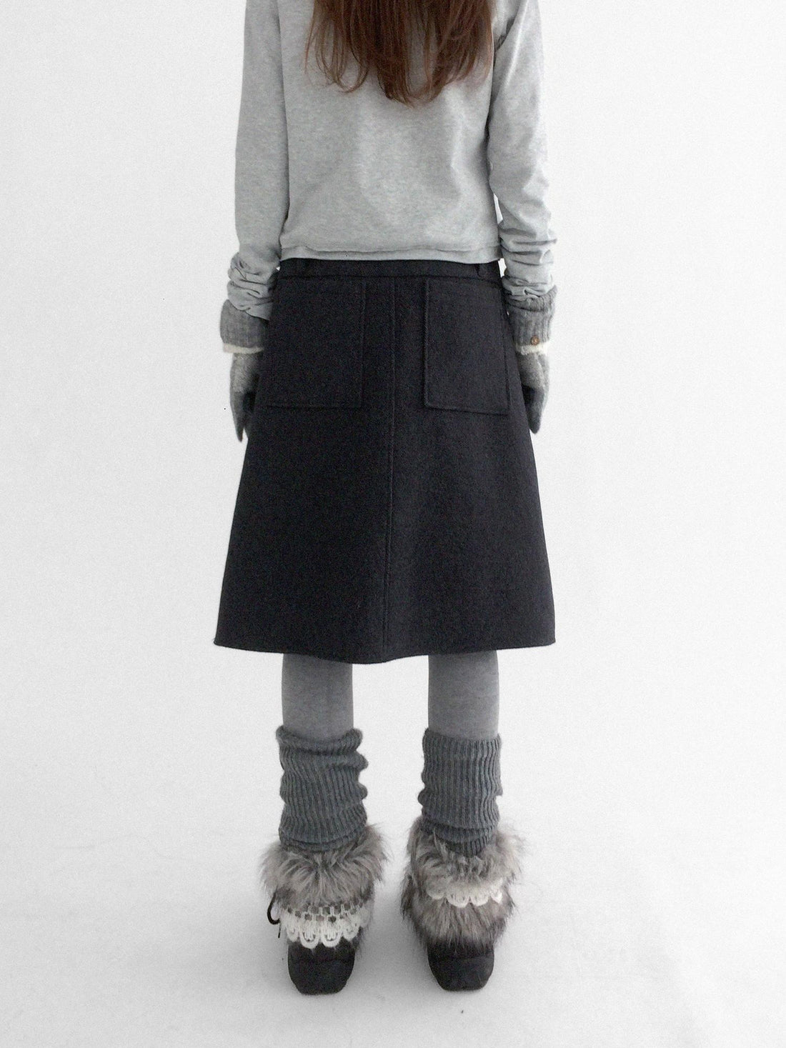 innomoood High Waist Pleated A Line Workwear Women Dark Gray Casual Midi Skirt