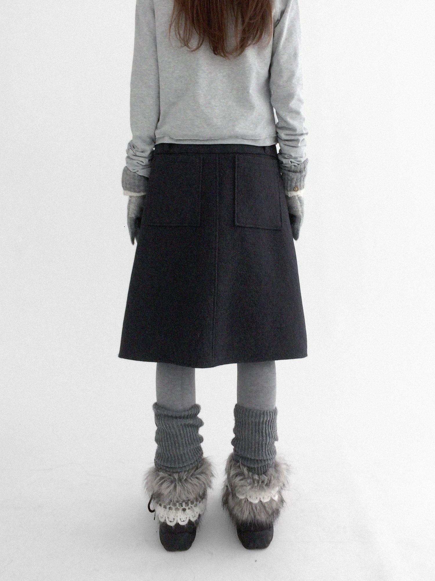 innomoood High Waist Pleated A Line Workwear Women Dark Gray Casual Midi Skirt