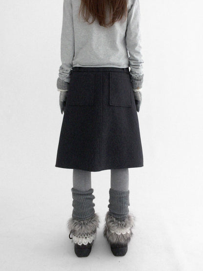 innomoood High Waist Pleated A Line Workwear Women Dark Gray Casual Midi Skirt