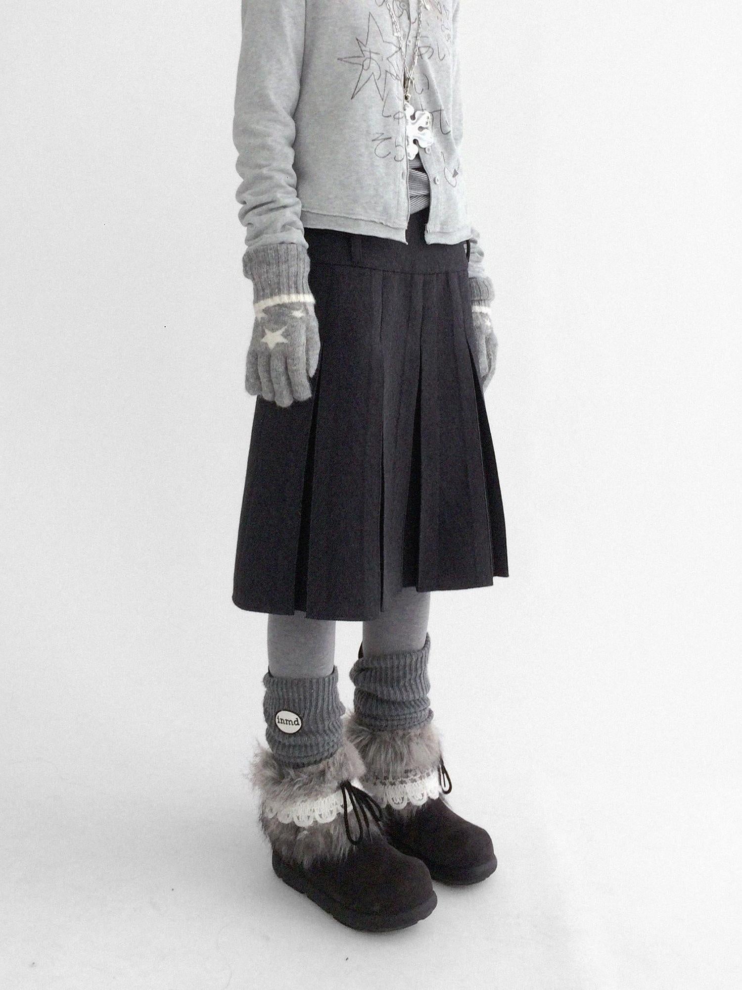 innomoood High Waist Pleated A Line Workwear Women Dark Gray Casual Midi Skirt