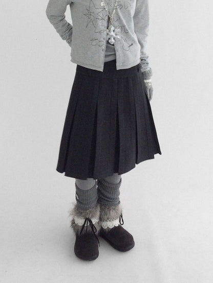 innomoood High Waist Pleated A Line Workwear Women Dark Gray Casual Midi Skirt