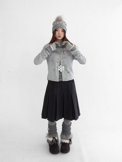 innomoood High Waist Pleated A Line Workwear Women Dark Gray Casual Midi Skirt