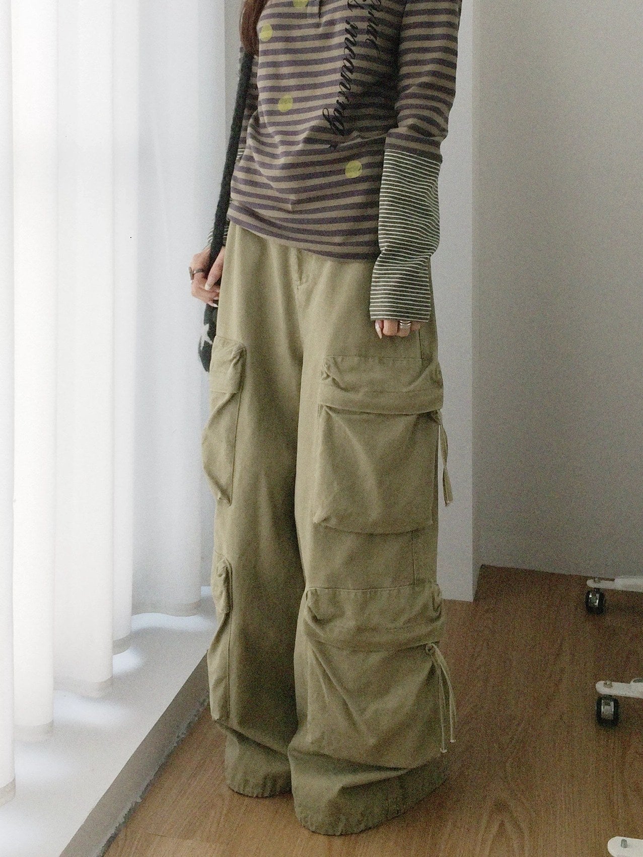 innomoood High Waist Vintage Washed Wide Leg Loose Cotton Pockets Zipper Women Pants