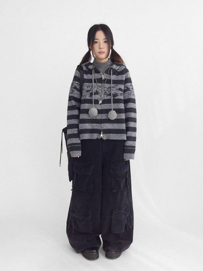 innomoood High Waist Vintage Washed Wide Leg Loose Cotton Pockets Zipper Women Pants