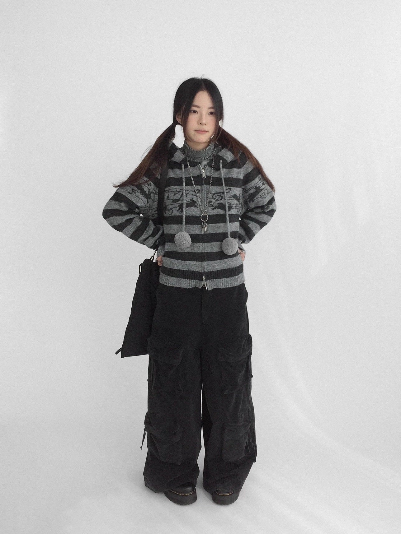 innomoood High Waist Vintage Washed Wide Leg Loose Cotton Pockets Zipper Women Pants