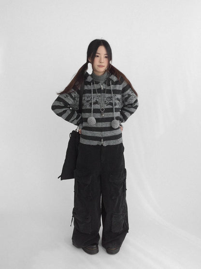 innomoood High Waist Vintage Washed Wide Leg Loose Cotton Pockets Zipper Women Pants