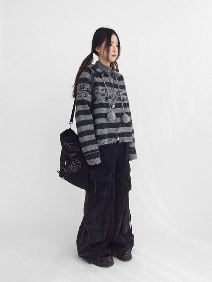 innomoood High Waist Vintage Washed Wide Leg Loose Cotton Pockets Zipper Women Pants