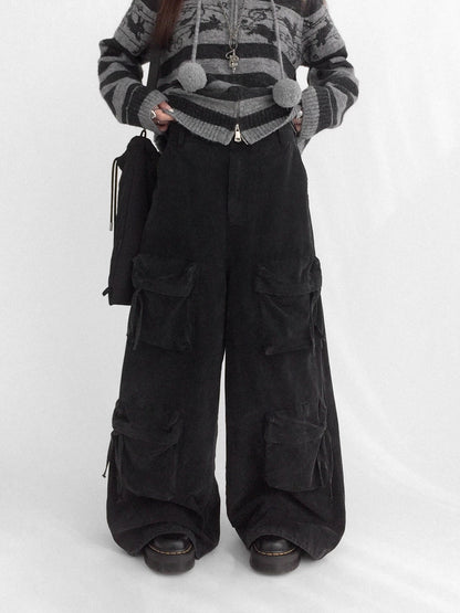 innomoood High Waist Vintage Washed Wide Leg Loose Cotton Pockets Zipper Women Pants