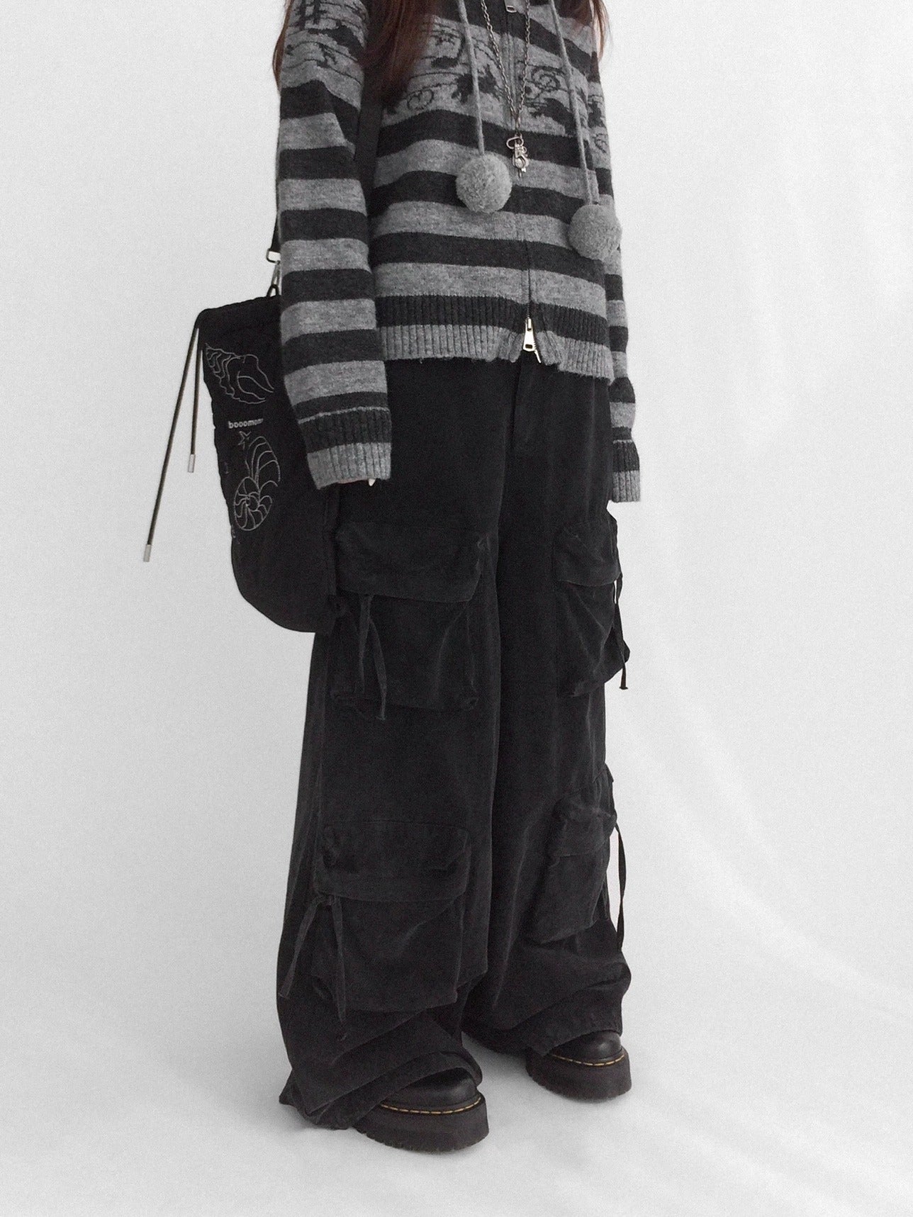 innomoood High Waist Vintage Washed Wide Leg Loose Cotton Pockets Zipper Women Pants