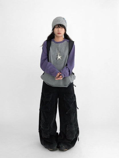 innomoood High Waist Vintage Washed Wide Leg Loose Cotton Pockets Zipper Women Pants