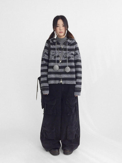 innomoood High Waist Vintage Washed Wide Leg Loose Cotton Pockets Zipper Women Pants