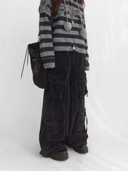 innomoood High Waist Vintage Washed Wide Leg Loose Cotton Pockets Zipper Women Pants