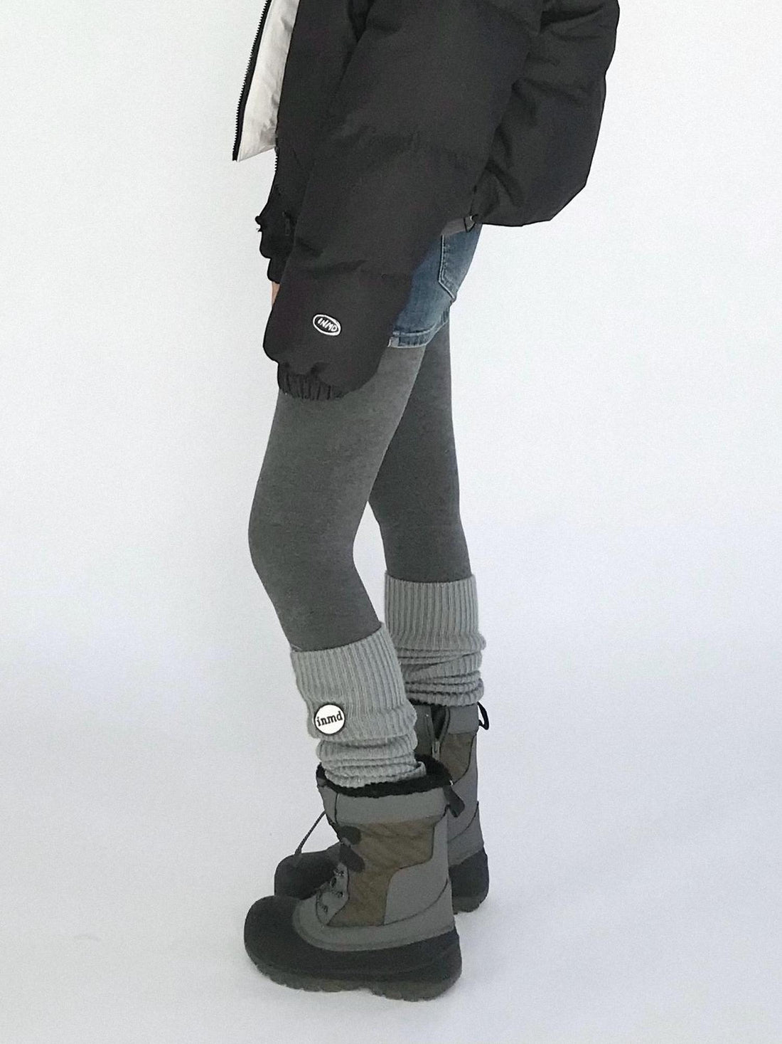 innomoood High Waisted Fleece Lined Tights Stretch Gray Seamless Winter Warm