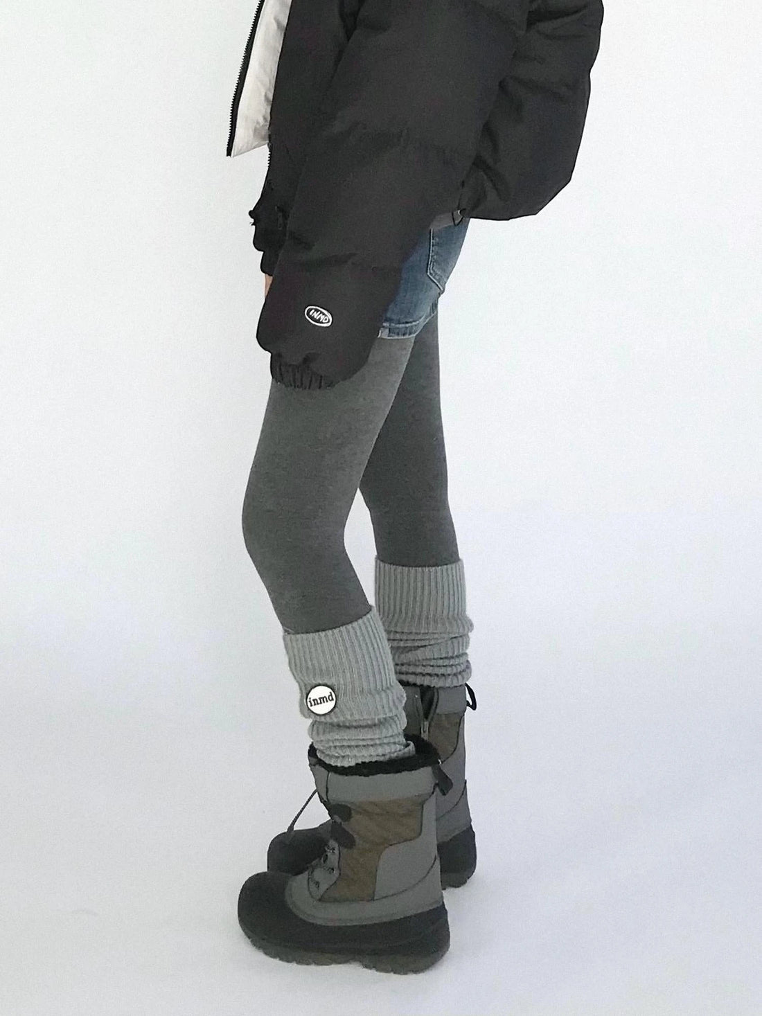 High Waisted Fleece Lined Tights Stretch Gray Seamless Winter Warm