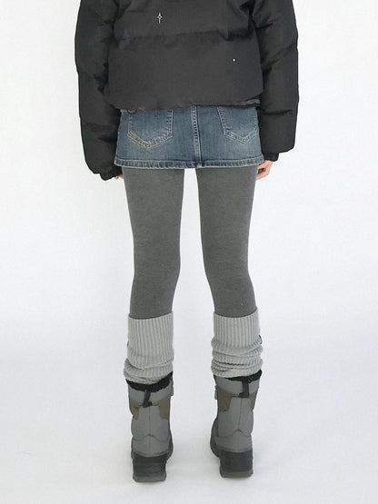 innomoood High Waisted Fleece Lined Tights Stretch Gray Seamless Winter Warm