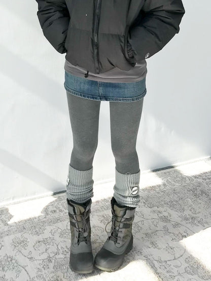 innomoood High Waisted Fleece Lined Tights Stretch Gray Seamless Winter Warm