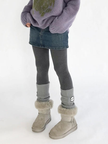 High Waisted Fleece Lined Tights Stretch Gray Seamless Winter Warm