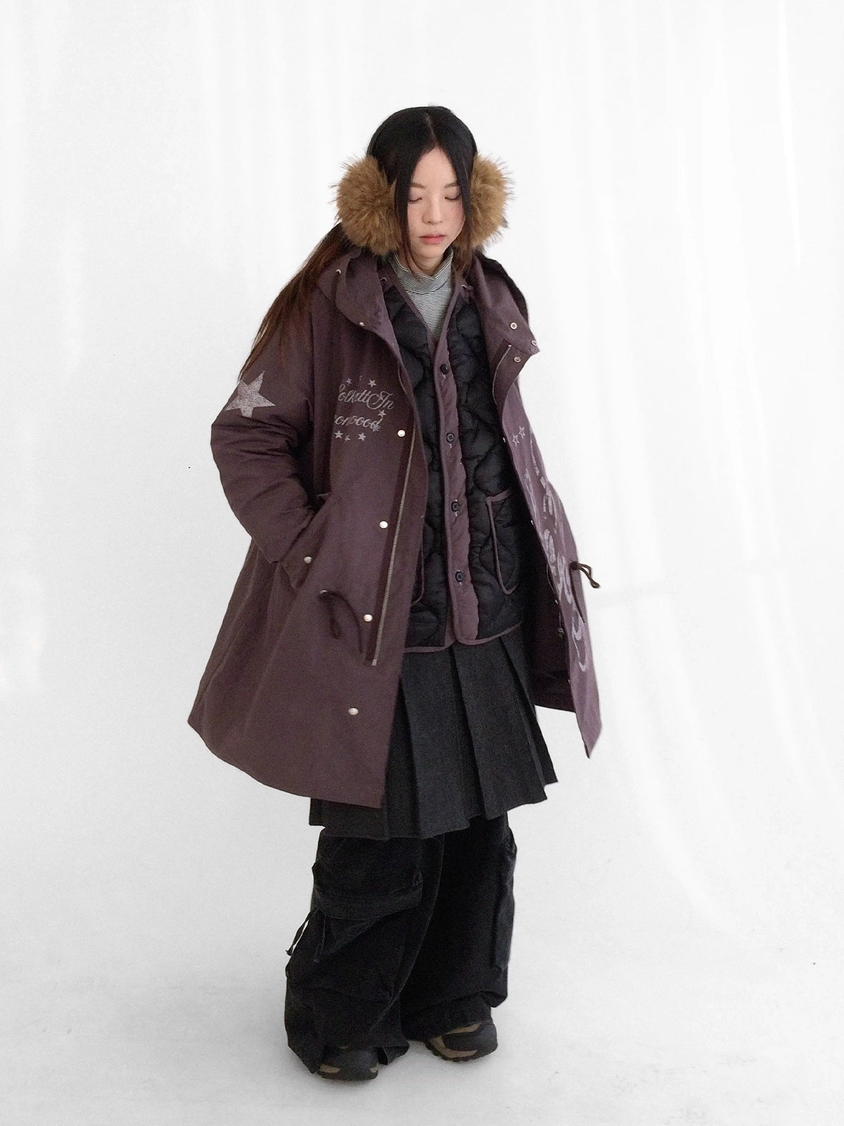 innomoood Insulated Polyester Loose Fit Hooded Midlength Commuter Women Zipper Coat