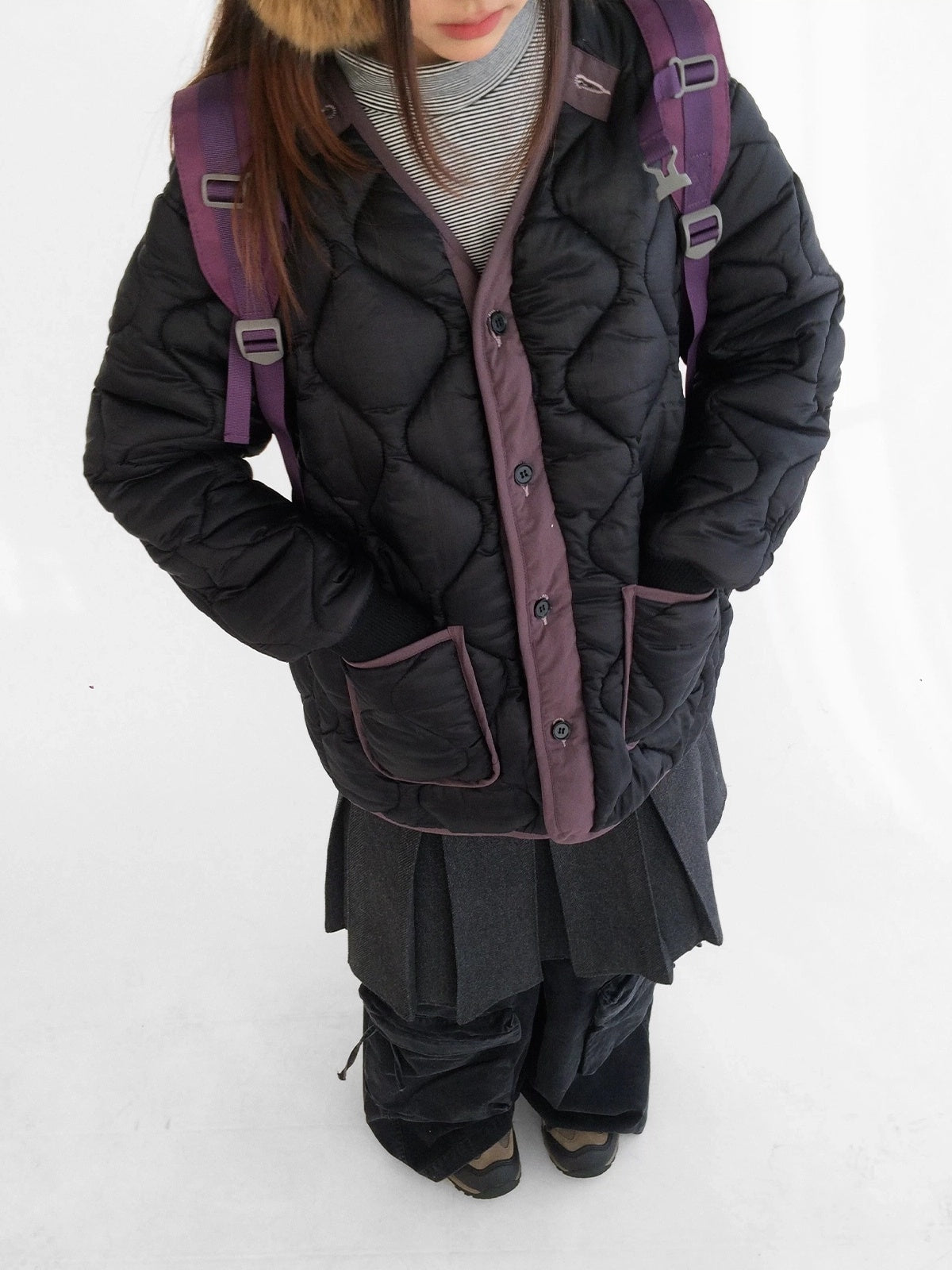 innomoood Insulated Polyester Loose Fit Hooded Midlength Commuter Women Zipper Coat