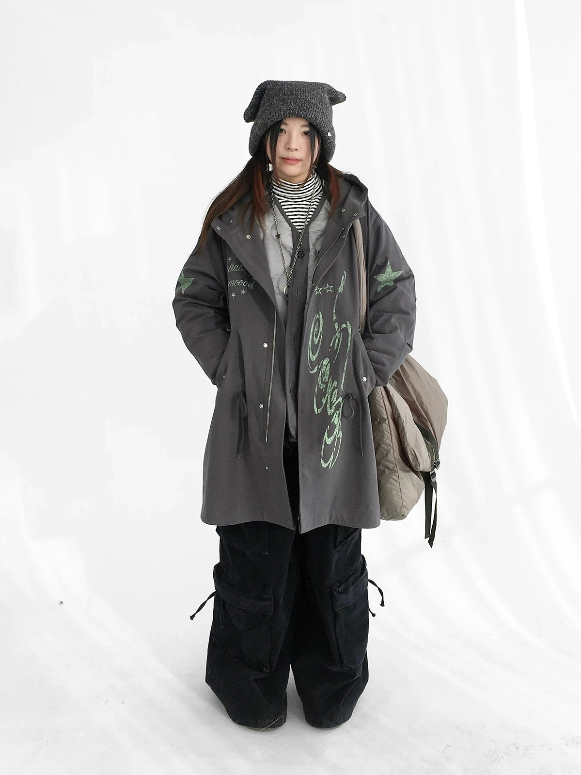 innomoood Insulated Polyester Loose Fit Hooded Midlength Commuter Women Zipper Coat