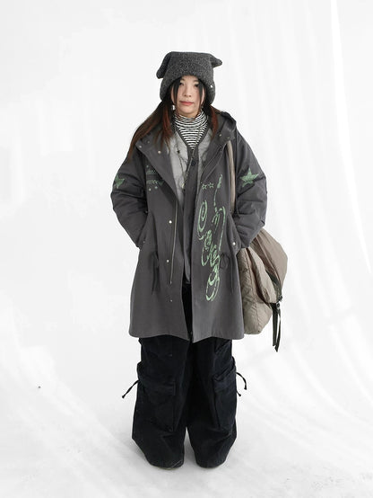 innomoood Insulated Polyester Loose Fit Hooded Midlength Commuter Women Zipper Coat