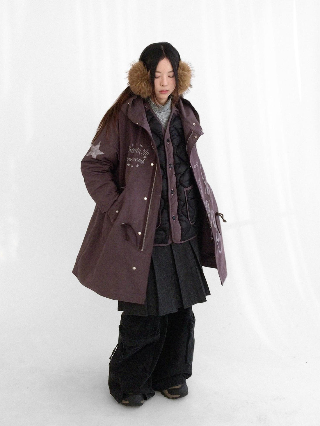 innomoood Insulated Polyester Loose Fit Hooded Midlength Commuter Women Zipper Coat