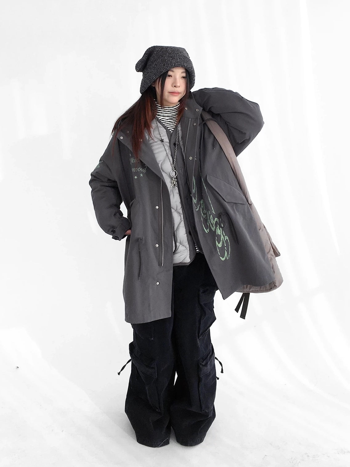 innomoood Insulated Polyester Loose Fit Hooded Midlength Commuter Women Zipper Coat