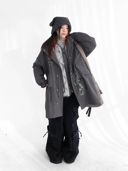 innomoood Insulated Polyester Loose Fit Hooded Midlength Commuter Women Zipper Coat