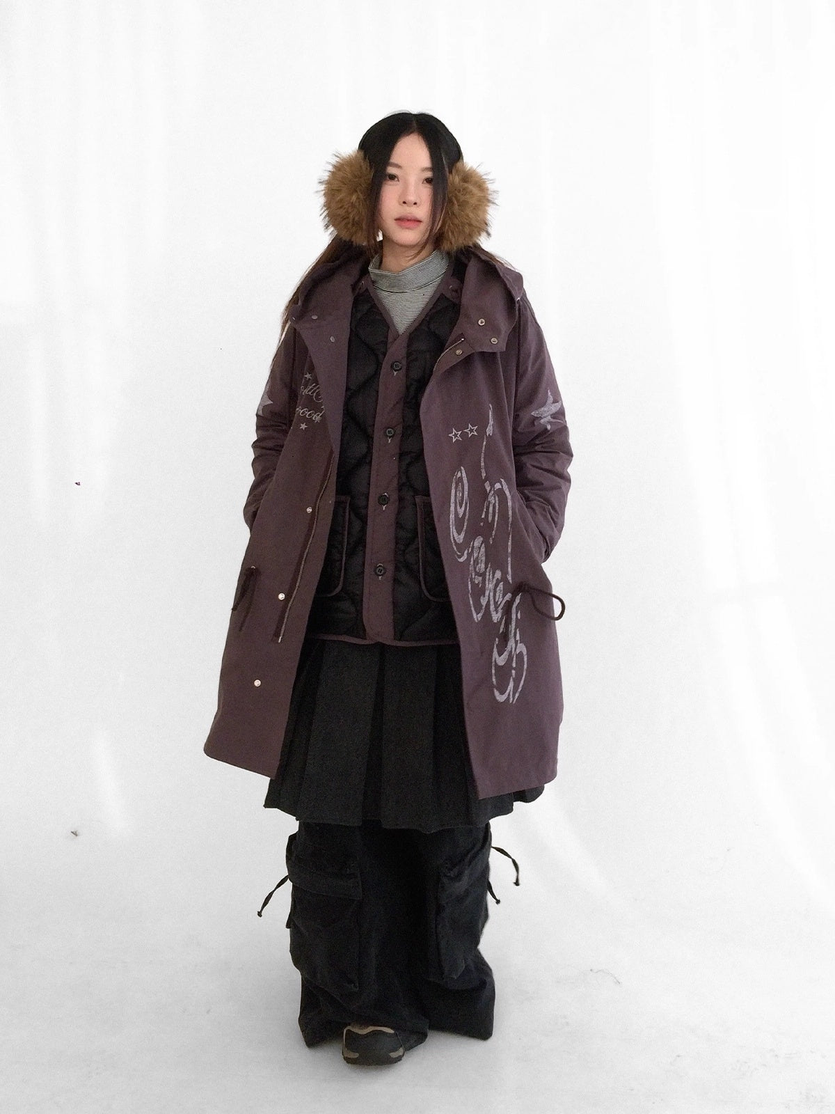 innomoood Insulated Polyester Loose Fit Hooded Midlength Commuter Women Zipper Coat