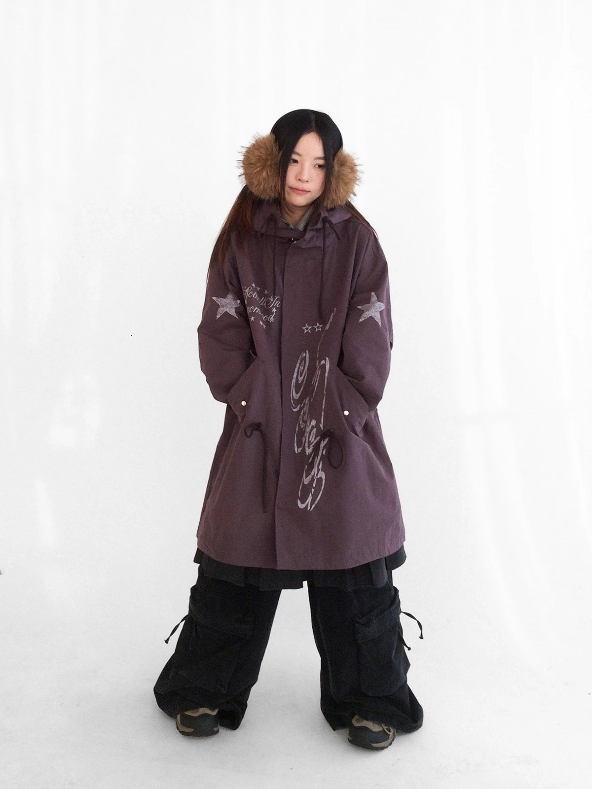 innomoood Insulated Polyester Loose Fit Hooded Midlength Commuter Women Zipper Coat