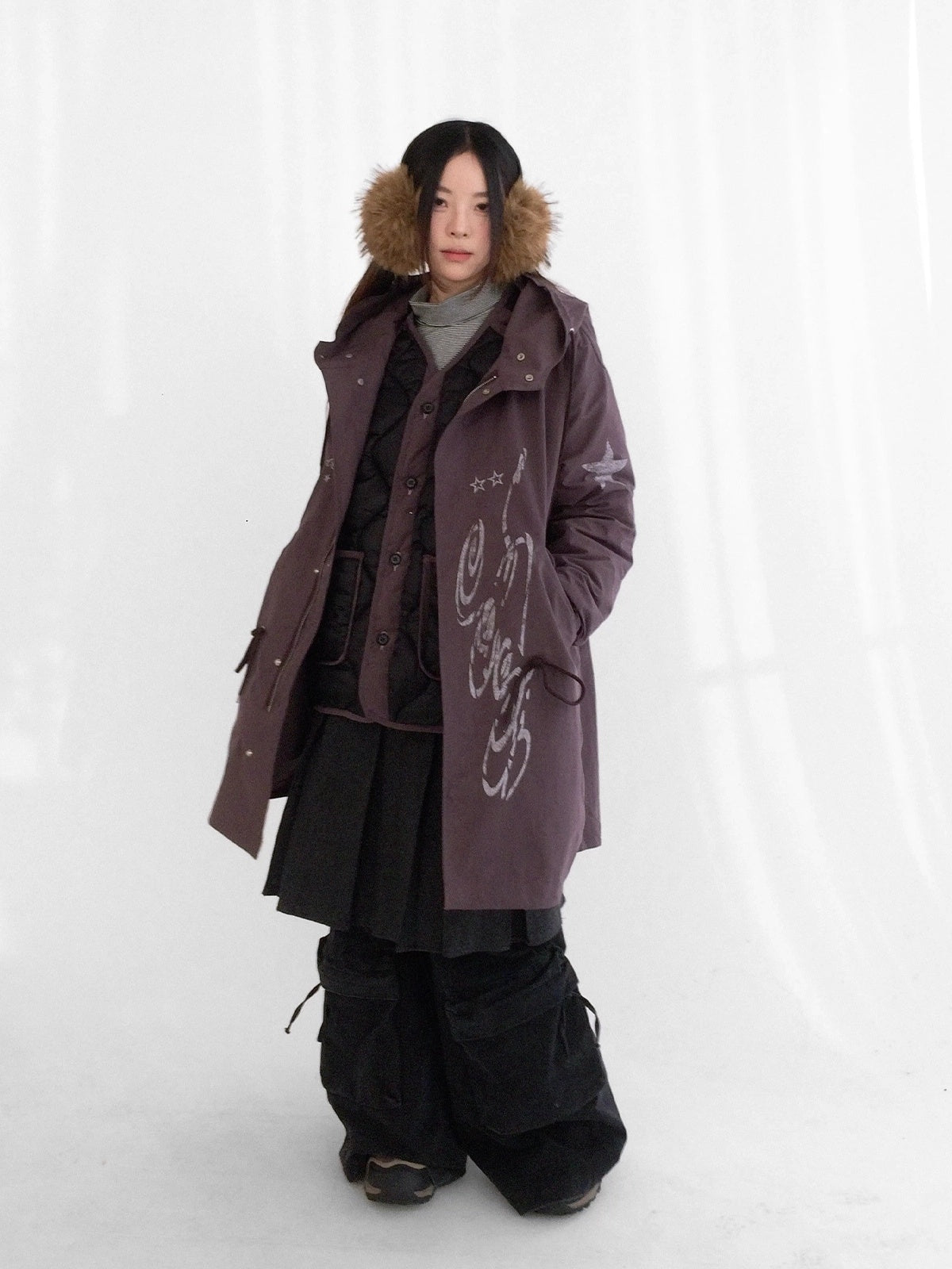 innomoood Insulated Polyester Loose Fit Hooded Midlength Commuter Women Zipper Coat