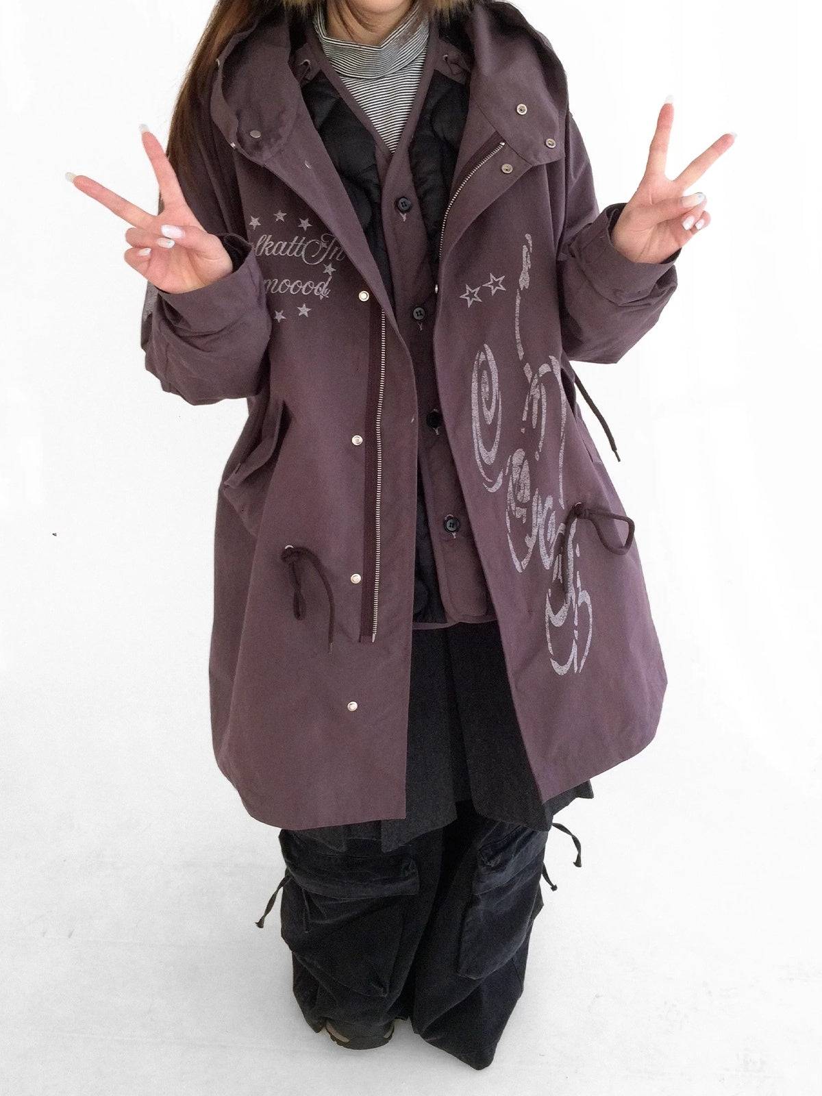 innomoood Insulated Polyester Loose Fit Hooded Midlength Commuter Women Zipper Coat