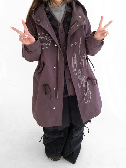 innomoood Insulated Polyester Loose Fit Hooded Midlength Commuter Women Zipper Coat