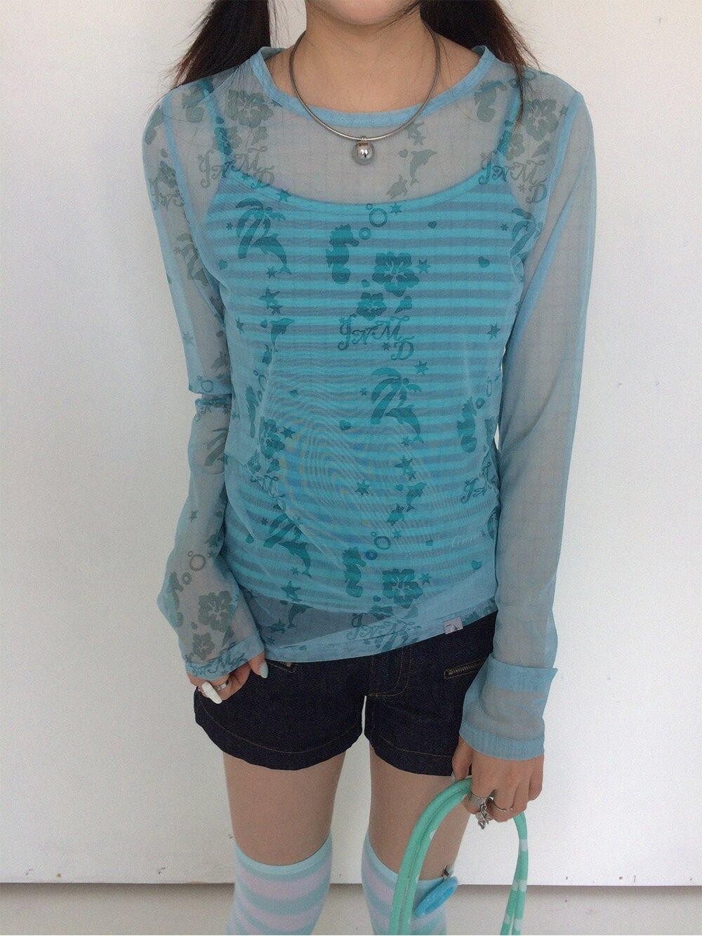 innomoood Island Green Dolphin Hibiscus Check Print Women&