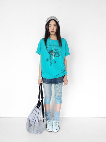 innomoood Island Green Dolphin Hibiscus Plaid Mesh Print Stretch Women&
