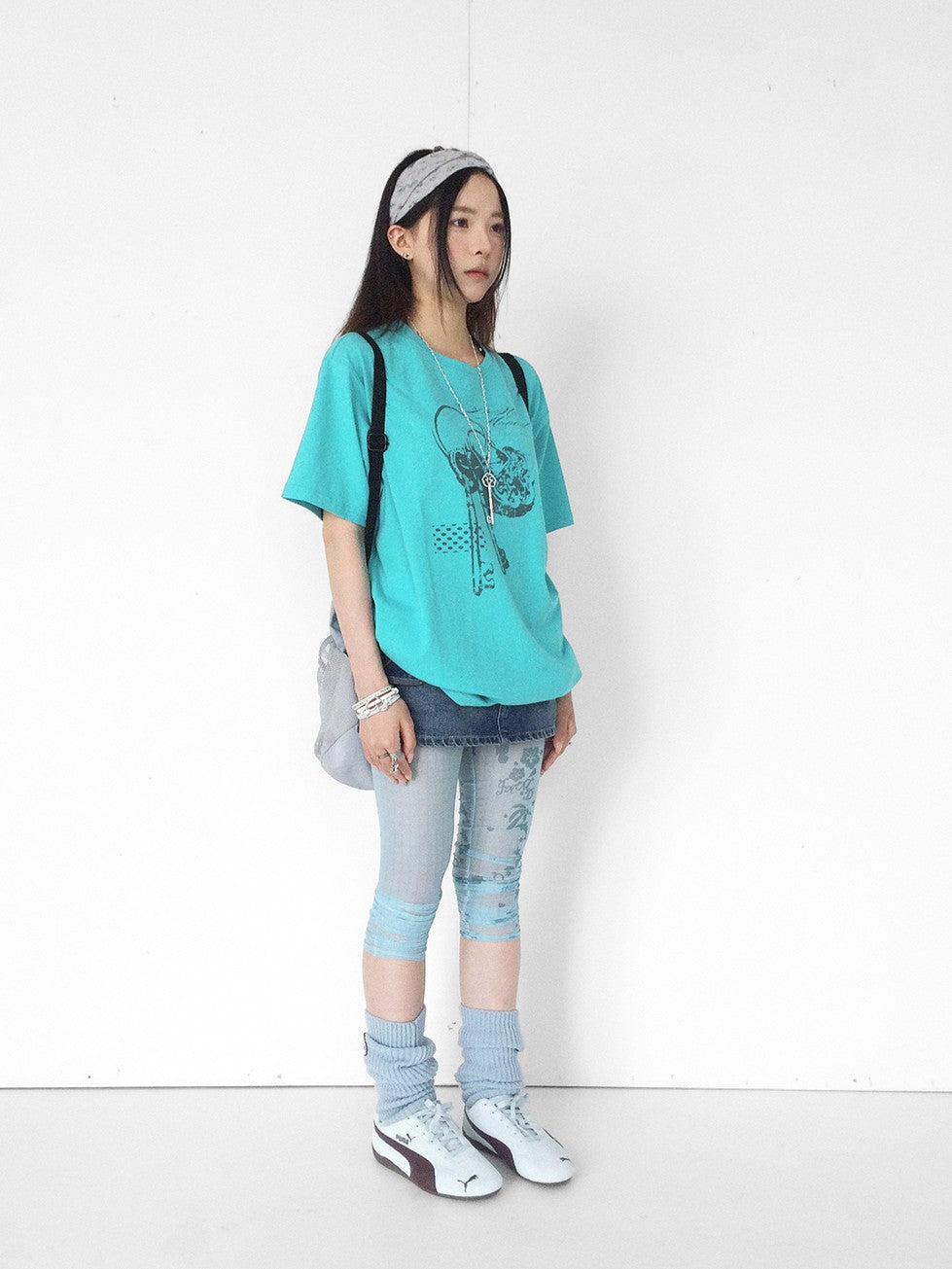 innomoood Island Green Dolphin Hibiscus Plaid Mesh Print Stretch Women&