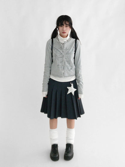 Japanese Manga Sketch Feel Open Front T-shirt Long Sleeve Short Coat Thin Inner Layer