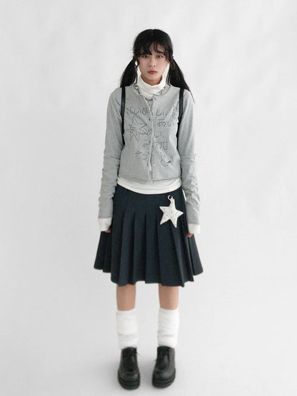 Japanese Manga Sketch Feel Open Front T-shirt Long Sleeve Short Coat Thin Inner Layer