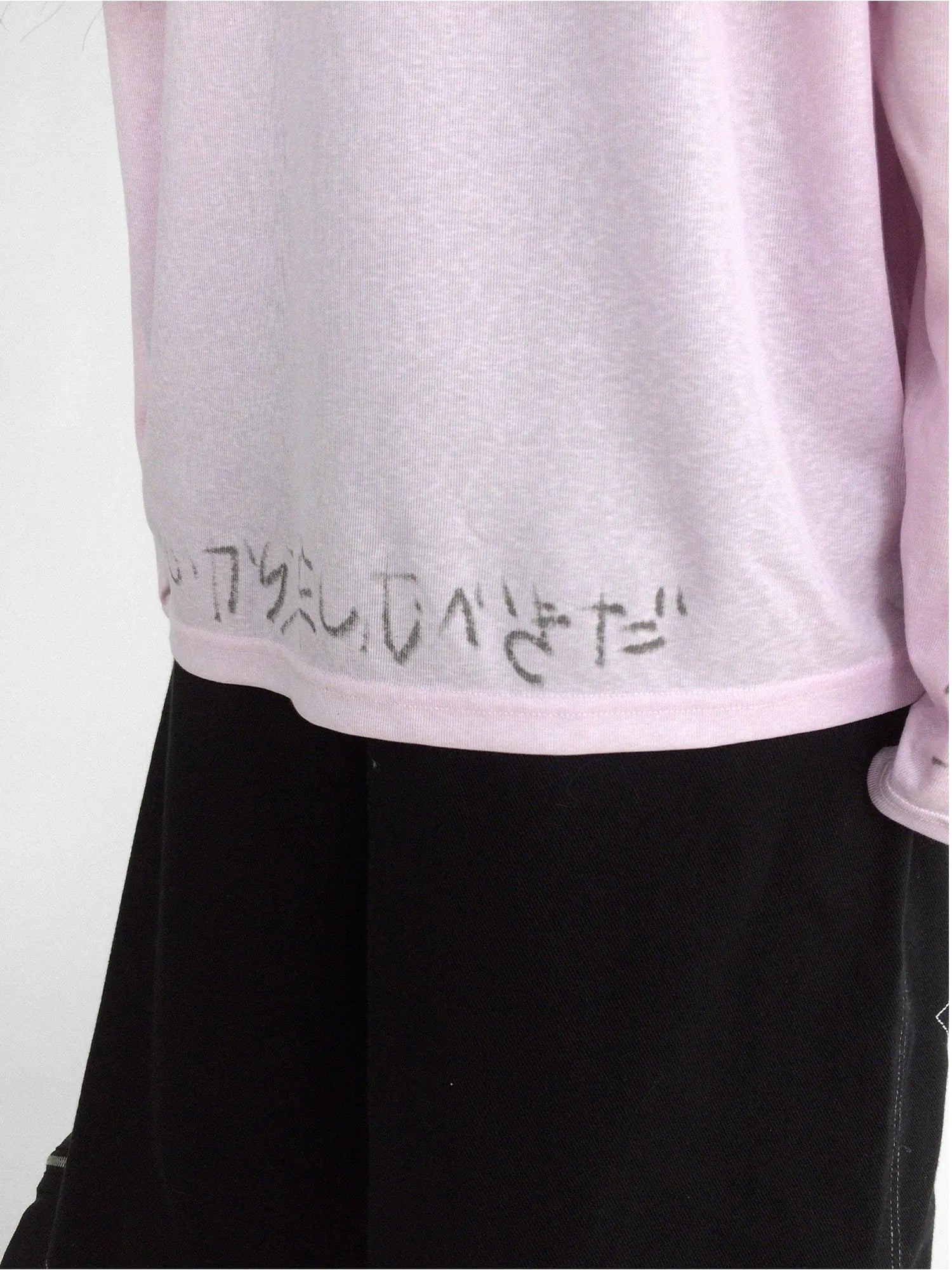 Japanese Script Handwritten Print Long Sleeve T-shirt Sheer Sun Protection Cover Up Top V-neck