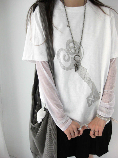 innomoood Key Print Metallic Foil Round Neck Women&