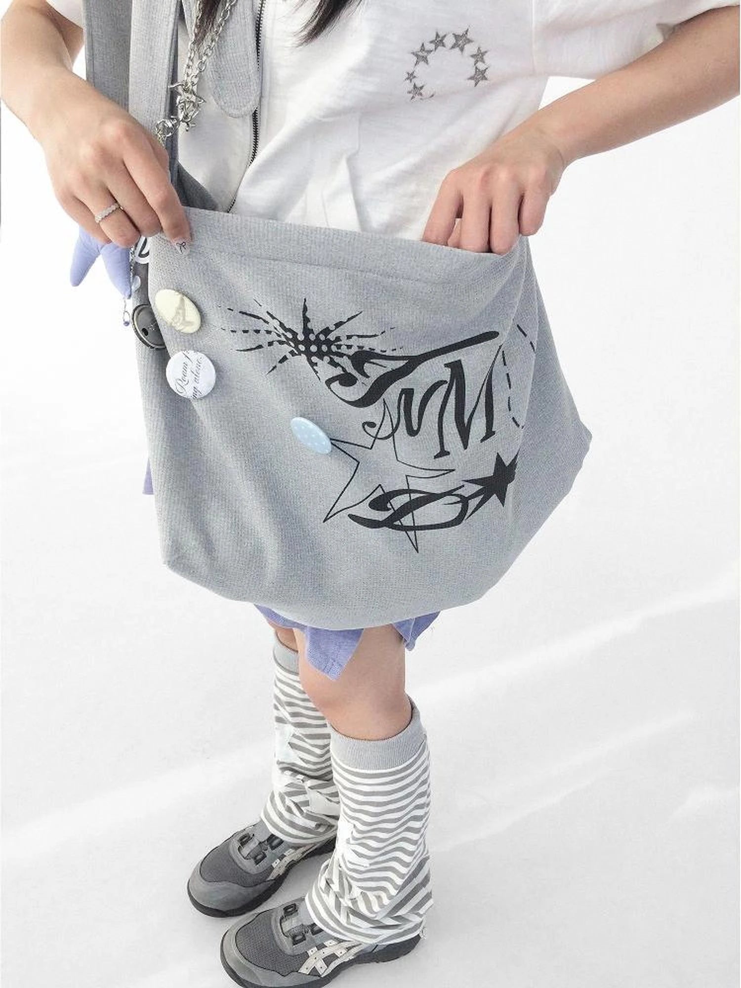 Knitted Dot Star Print Crossbody Bag Adjustable Strap