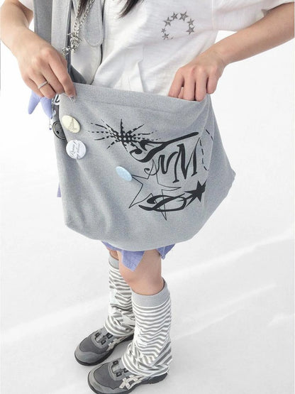 Knitted Dot Star Print Crossbody Bag Adjustable Strap