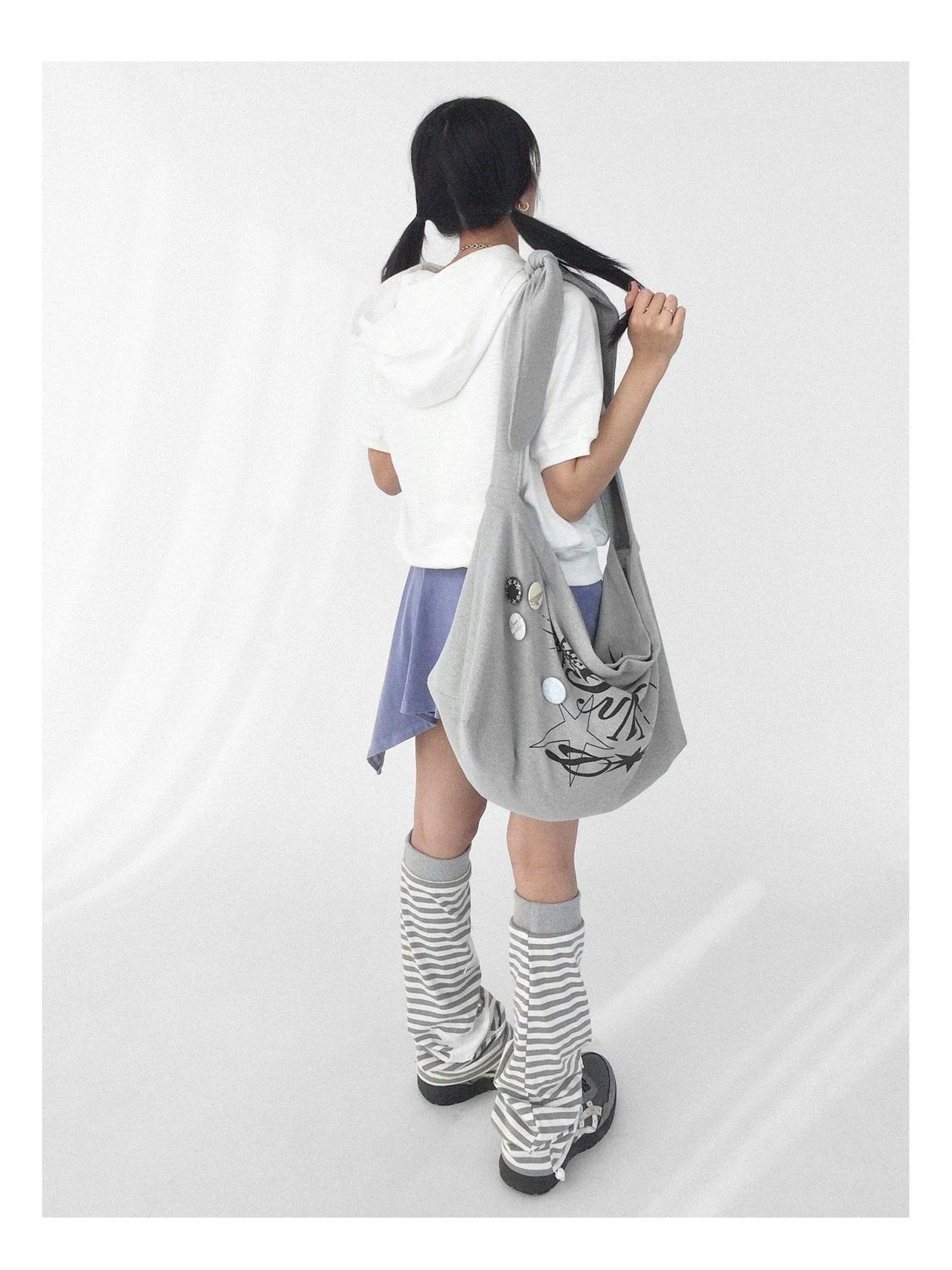 Knitted Dot Star Print Crossbody Bag Adjustable Strap