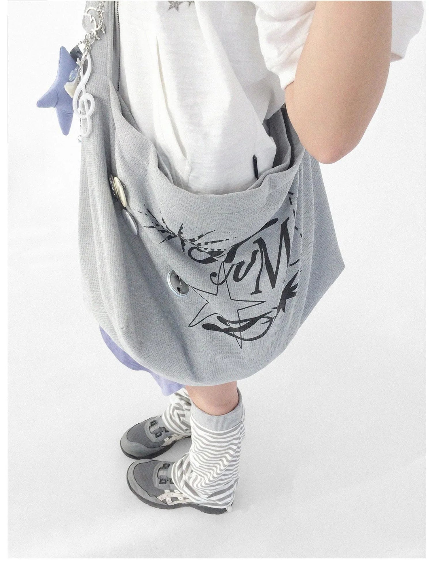 Knitted Dot Star Print Crossbody Bag Adjustable Strap