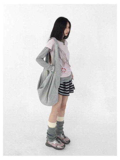 Knitted Dot Star Print Crossbody Bag Adjustable Strap