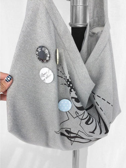 Knitted Dot Star Print Crossbody Bag Adjustable Strap