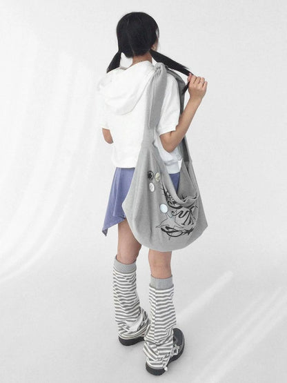 Knitted Dot Star Print Crossbody Bag Adjustable Strap