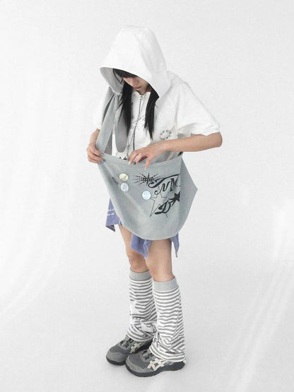 Knitted Dot Star Print Crossbody Bag Adjustable Strap